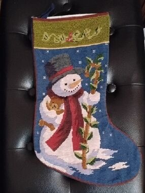 Handmade Snowman Holiday Stocking - Blue & Red